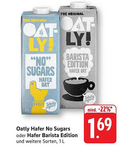 Oatly Hafer No Sugars oder Hafer Barista Edition, 1L