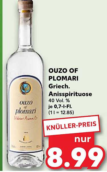 OUZO OF PLOMARI Griech. Anisspirituose 40 Vol. % je 0,7-l-Fl.
