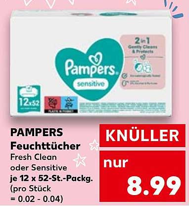 PAMPERS Feuchttücher Fresh Clean oder Sensitive je 12 x 52-St.-Pack.