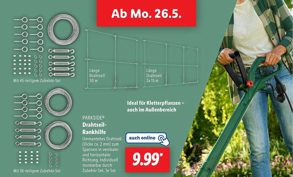 PARKSIDE® Drahtseil-Rankhilfe 30 m mit 45-teiligem Zubehör-Set