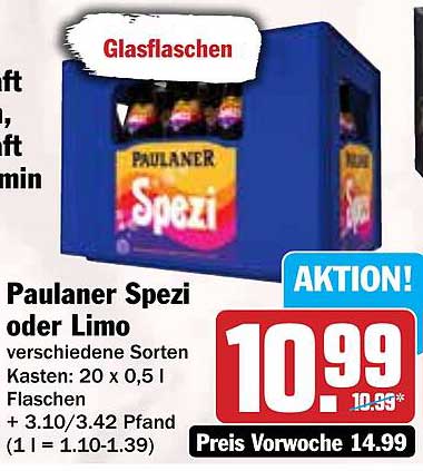 Paulaner Spezi oder Limo Kasten - 20 x 0,5 l Flaschen