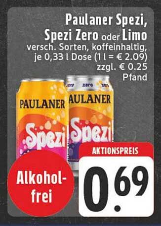 Paulaner Spezi, Spezi Zero oder Limo – Alkoholfrei zum Aktionspreis