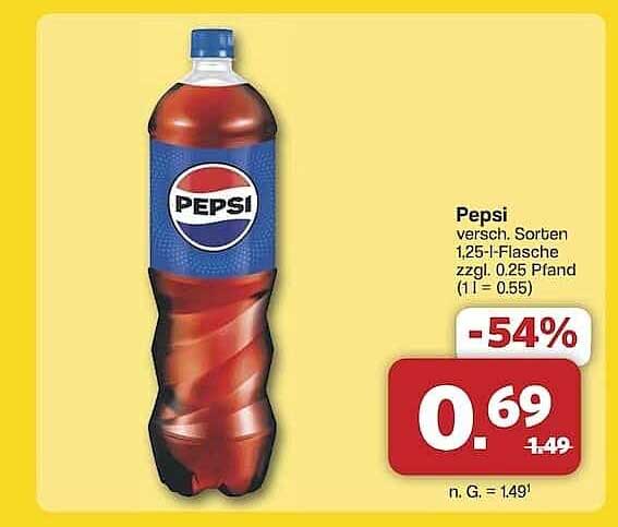 Pepsi 1,25-Liter-Flasche - Verschiedene Sorten