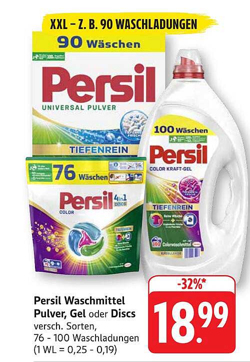 Persil Waschmittel Pulverschonung, Gel oder Discs – 18,99 €