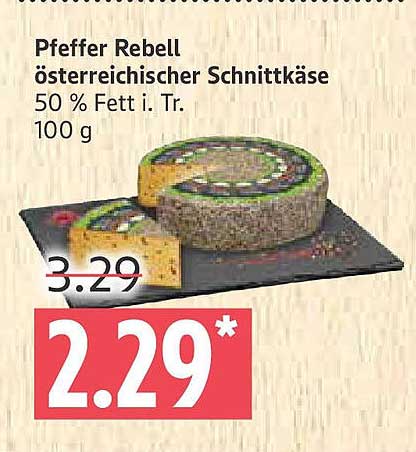 Pfeffer Rebell österreichischer Schnittkäse 50 % Fett i. Tr. 100 g