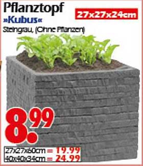 Pflanztopf »Kubus« Steingrau - 27x27x24cm