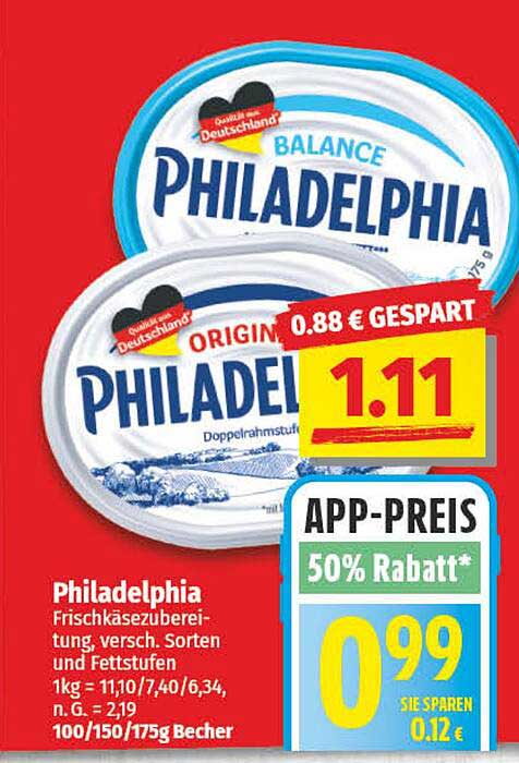Philadelphia Frischkäse – verschiedene Sorten und Fettstufen