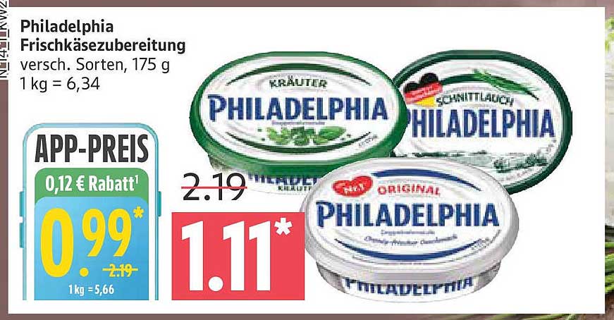 Philadelphia Frischkäsezubereitung 175 g für nur 0,99 € (statt 2,19 €)