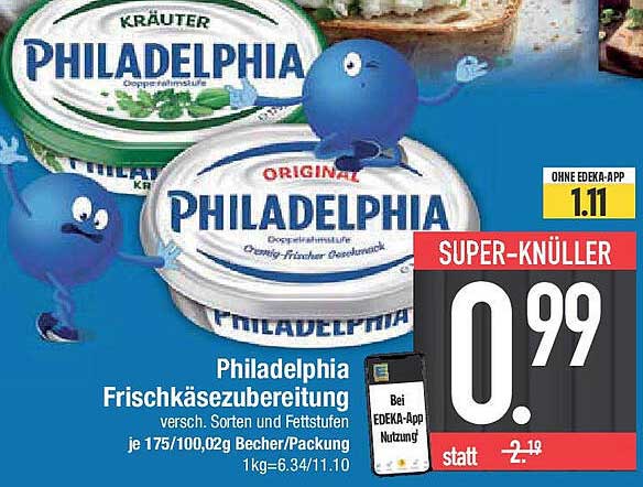 Philadelphia Frischkäsezubereitung - 175g Becher für nur 0,99 €