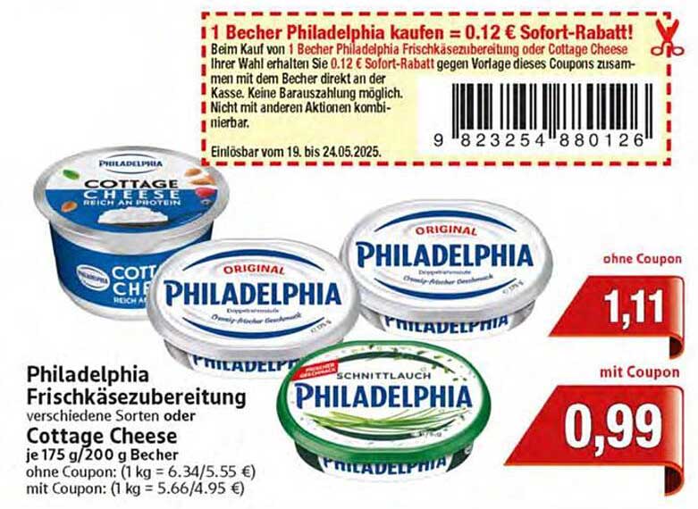 Philadelphia Frischkäsezubereitung verschiedene Sorten oder Cottage Cheese