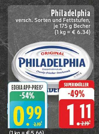 Philadelphia, verschiedene Sorten und Fettstufen, je 175 g Becher
