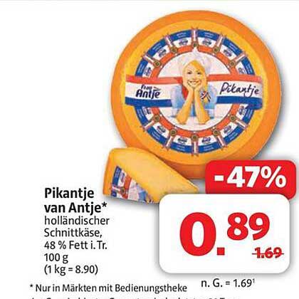Pikantje van Antje* holländischer Schnittkäse, 48 % Fett i. Tr. 100 g