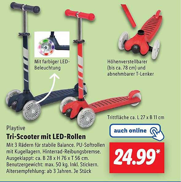Playtive Tri-Scooter mit LED-Rollen
