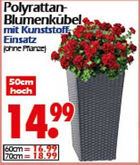 Poly rattan-Blumenkübel mit Kunststoff-Einsatz (ohne Pflanze)