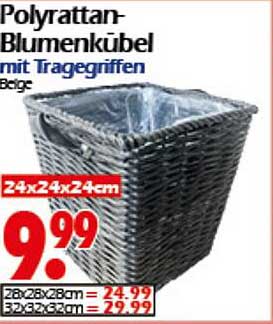 Poly rattan- Blumenkübel mit Tragegriffen Beige 24x24x24cm