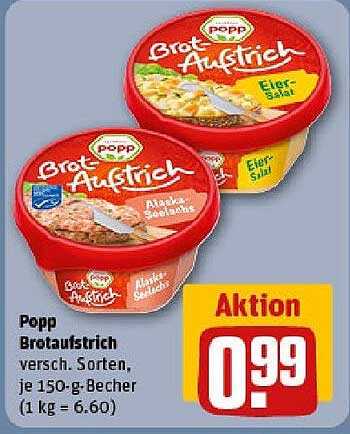 Popp Brotaufstrich in verschiedenen Sorten, 150-g-Becher zum Aktionspreis