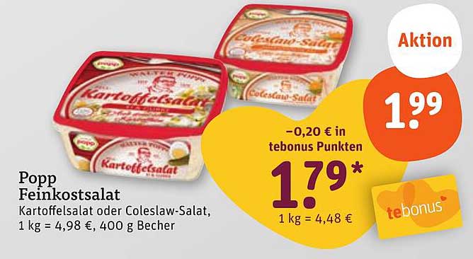 Popp Feinkostsalat – Kartoffelsalat oder Coleslaw-Salat, 400 g Becher