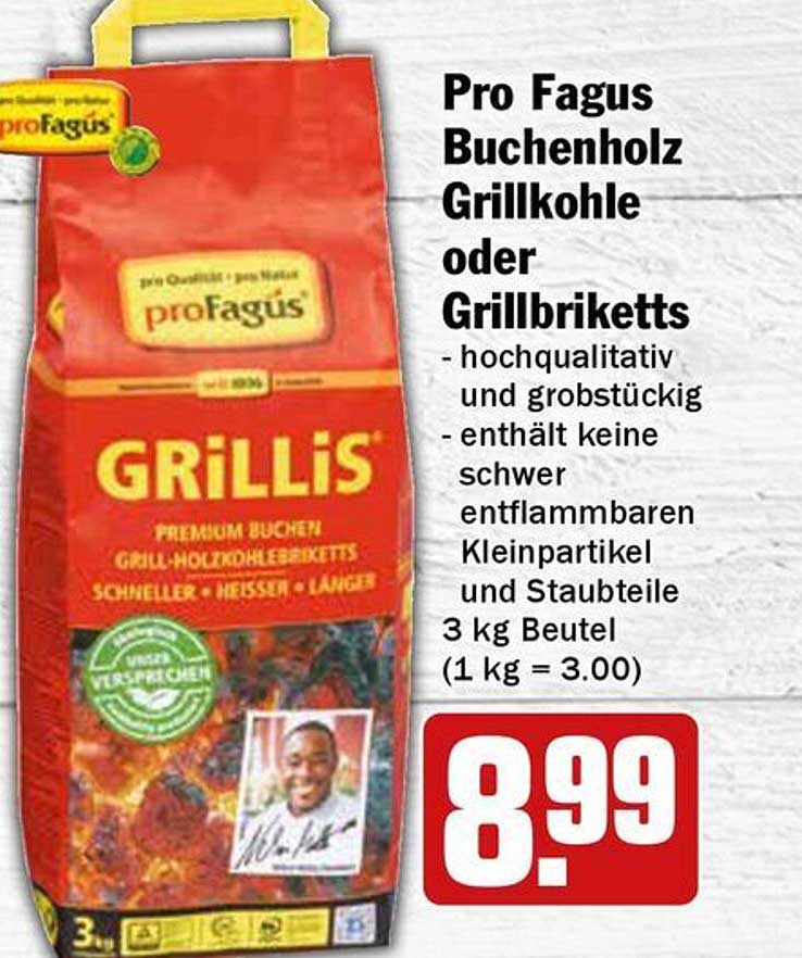 Pro Fagus Buchenholz Grillkohle oder Grillbriketts 3 kg