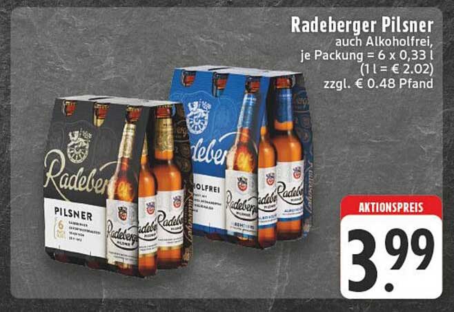 Radeberger Pilsner auch alkoholfrei, je Packung = 6 x 0,33 l