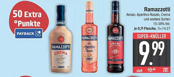 Ramazzotti Amaro, Aperitivo Rosato, Crema und weitere Sorten 0,7 l