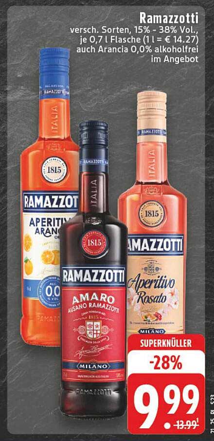 Ramazzotti - Verschiedene Sorten, 0,7L Flasche, auch alkoholfrei