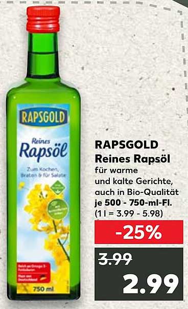 RAPSGOLD Reines Rapsöl 750ml - 25% Rabatt!