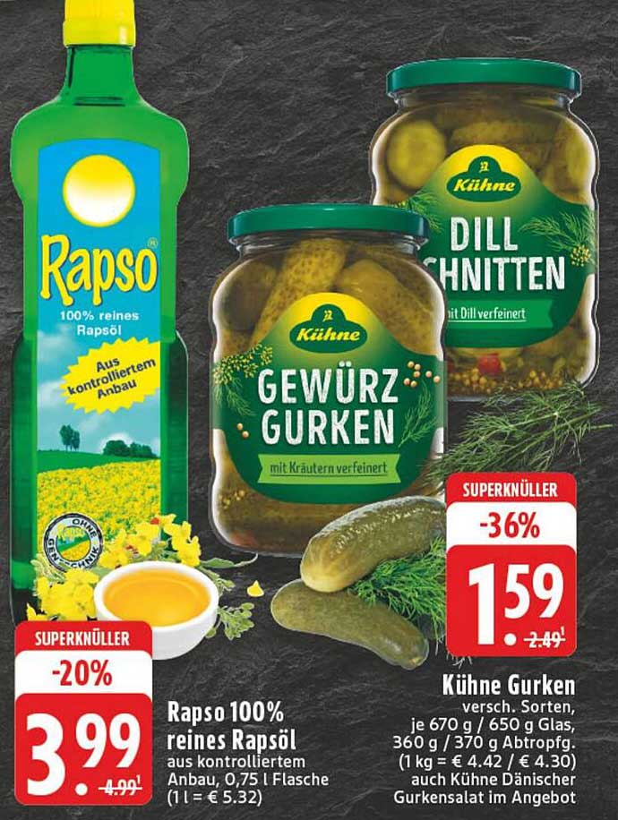 Rapso 100% reines Rapsöl und Kühne Gurken im Angebot