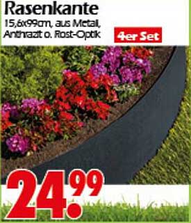 Rasenkante 15,6 x 99 cm, aus Metall, Anthrazit o. Rost-Optik, 4er Set
