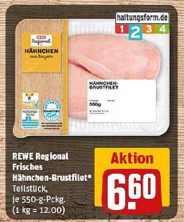 REWE Regional Frisches Hähnchen-Brustfilet, 550 g - Aktion