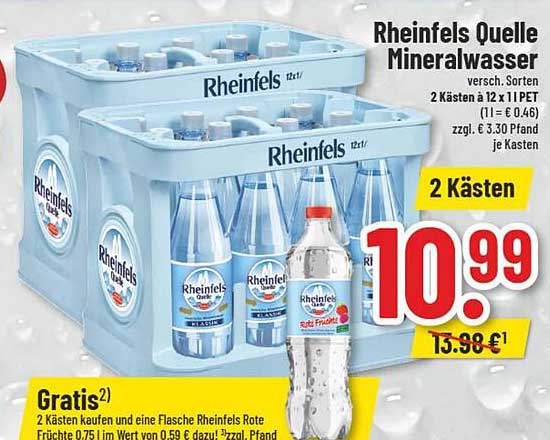 Rheinbfels Quelle Mineralwasser 2 Kästen à 12 x 1,1l PET