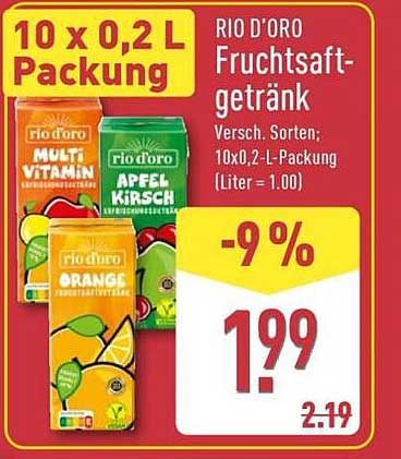 RIO D'ORO Fruchtsaftgetränk 10 x 0,2 L Packung