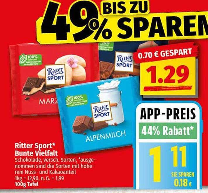 Ritter Sport* Bunte Vielfalt - Jetzt nur 1,29 €