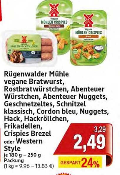 Rügenwalder Mühle vegane Bratwurst und Crispies