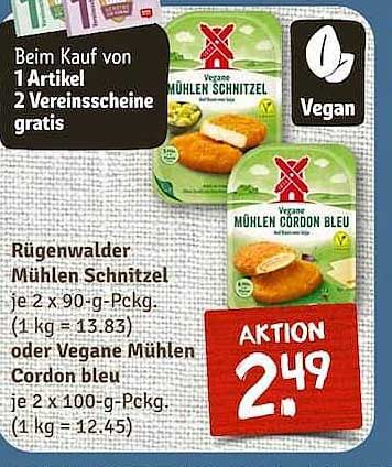 Rügenwalder Mühlen Schnitzel oder Vegane Mühlen Cordon Bleu