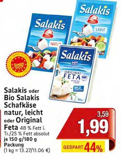 Salakis oder Bio Salakis Schafkäse natur, leicht oder Original Feta