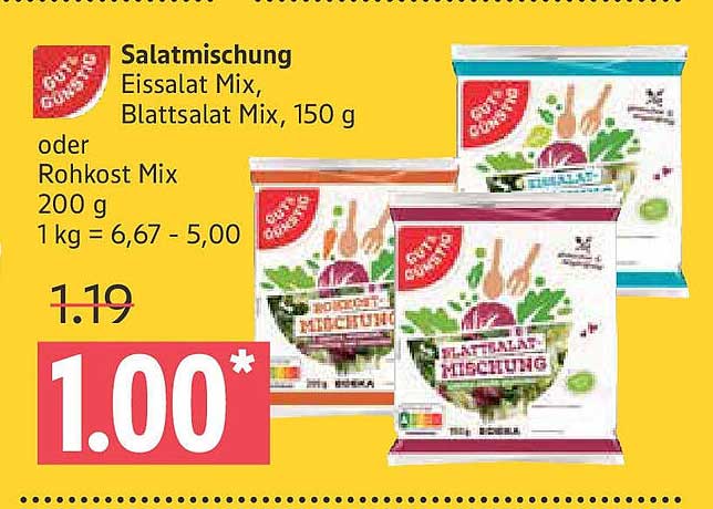 Salatmischung Eissalat Mix, Blattsalat Mix, 150 g oder Rohkost Mix 200 g