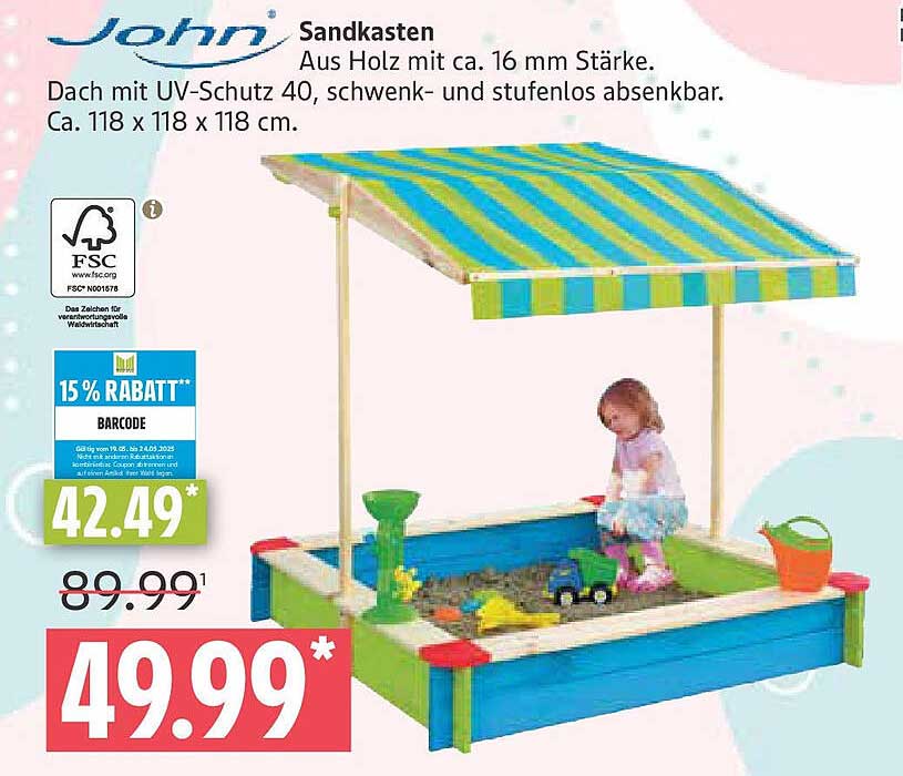 Sandkasten aus Holz mit UV-Schutz-Dach