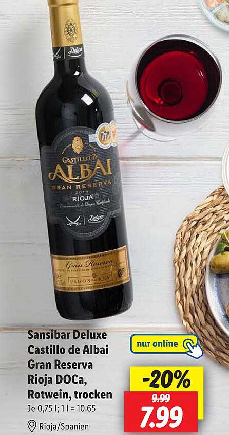 Sansibar Deluxe Castillo de Albei Gran Reserva Rioja DOCA, Rotwein, trocken