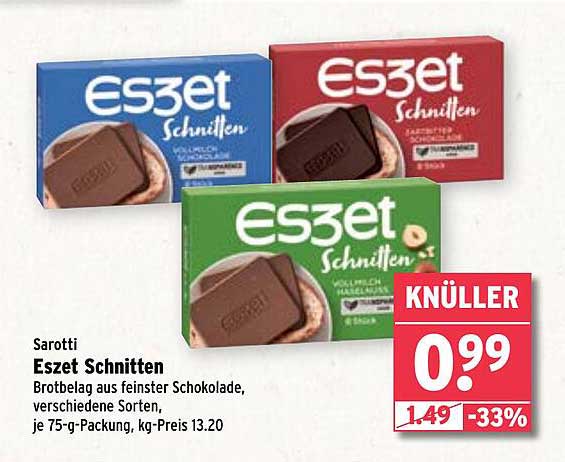 Sarotti Eszet Schnitten Brotbelag aus feinster Schokolade