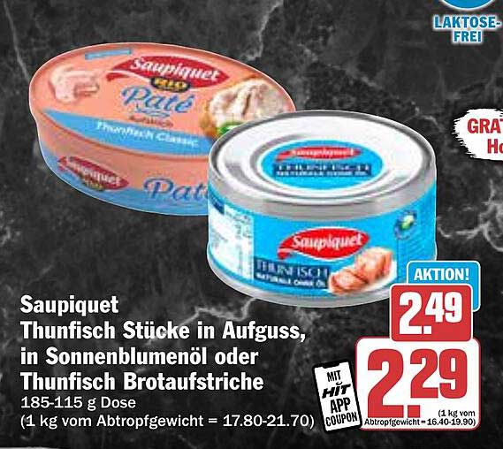 Saupiquet Thunfisch Stücke in Aufguss, in Sonnenblumenöl oder Thunfisch Brotaufstriche 185-115 g Dose