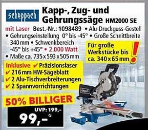 Scheppach Kapp-, Zug- und Gehrungssäge HM2000 SE mit Laser