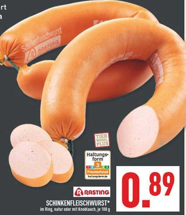 SCHINKENFLEISCHWURST im Ring – Natur oder mit Knoblauch, je 100 g