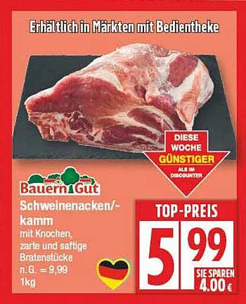 Schweineacken/-kamm mit Knochen, zarte und saftige Bratenstücke