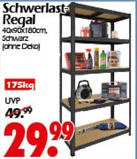 Schwerlast-Regal 40x90x180 cm, Schwarz (ohne Deko)