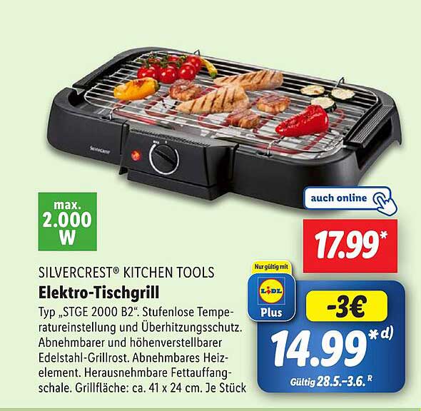 SILVERCREST Elektro-Tischgrill Typ „STGE 2000 B2“