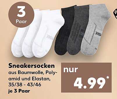 Sneakersocken aus Baumwolle, Polyamid und Elestan – je 3 Paar