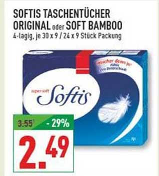 SOFTIS Taschentücher Original oder Soft Bamboo 24 x 9 Stück Paket