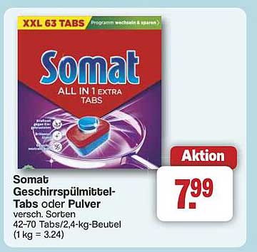Somat Geschirrspülmittel-Tabs oder Pulver, 63 Tabs