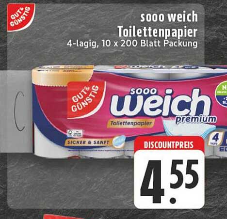 sooo weich Premium Toilettenpapier 4-lagig, 10 x 200 Blatt Packung