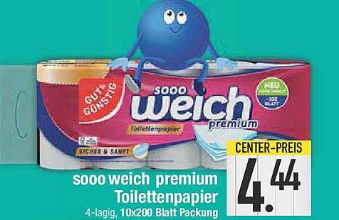 sooo weich premium Toilettenpapier 4-lagig, 10x200 Blatt Packung